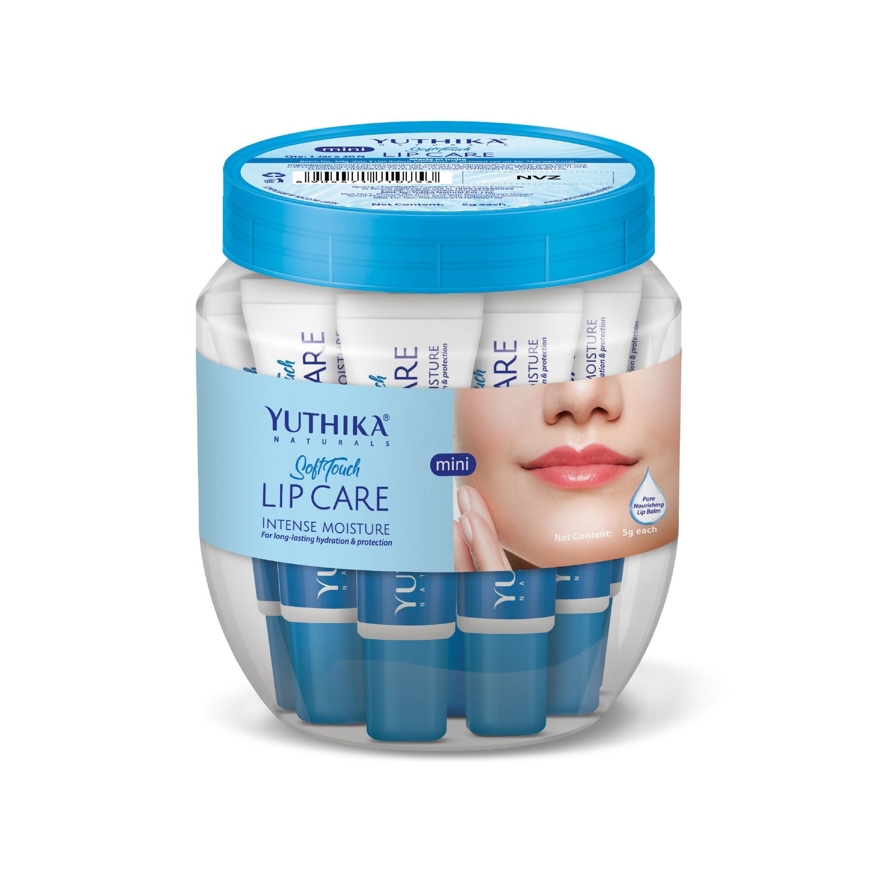 Yuthika Naturals Soft Touch Lip Balm, (Pack of 20) with Jar