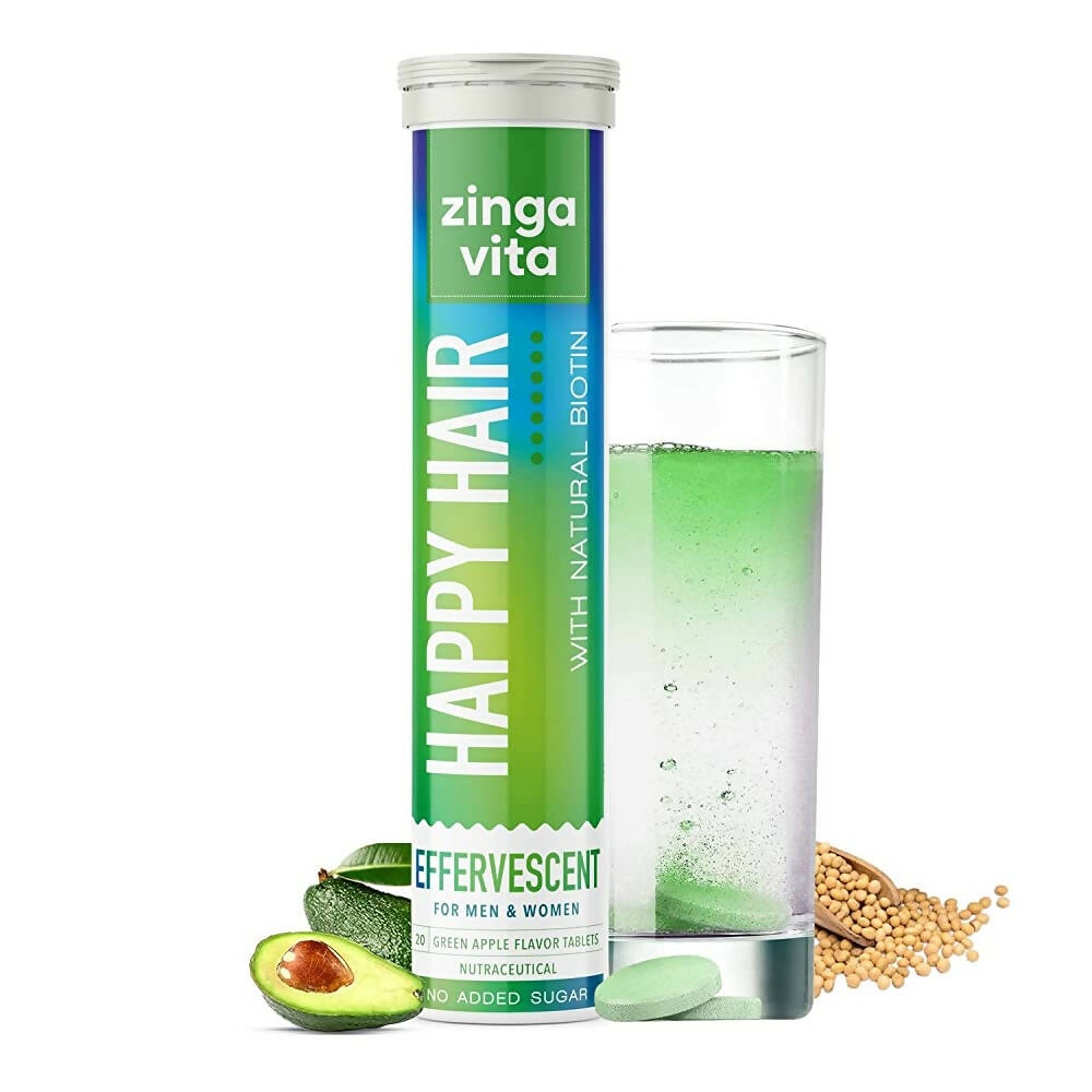 Zingavita Happy Hair Biotin Effervescent Tablets (Green Apple Flavor) Sugar Free