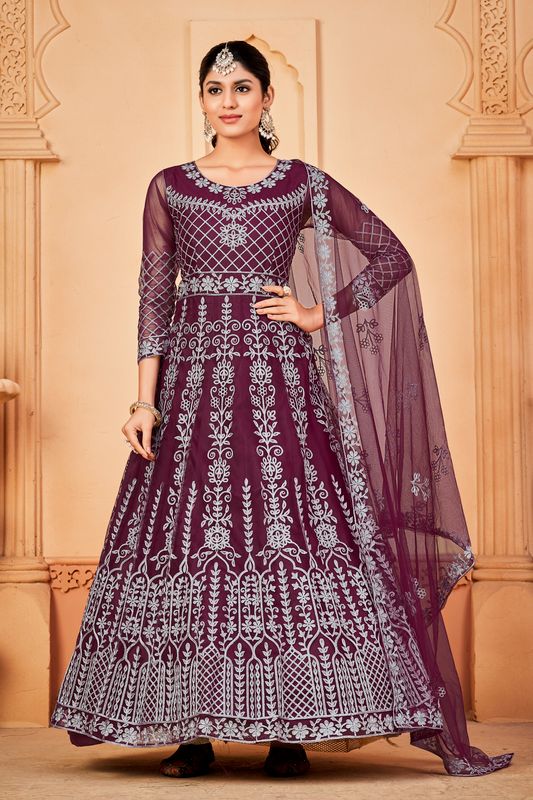 Aastha Blue Purple Dupatta with Net top fabric Crepe Bottom fabric
