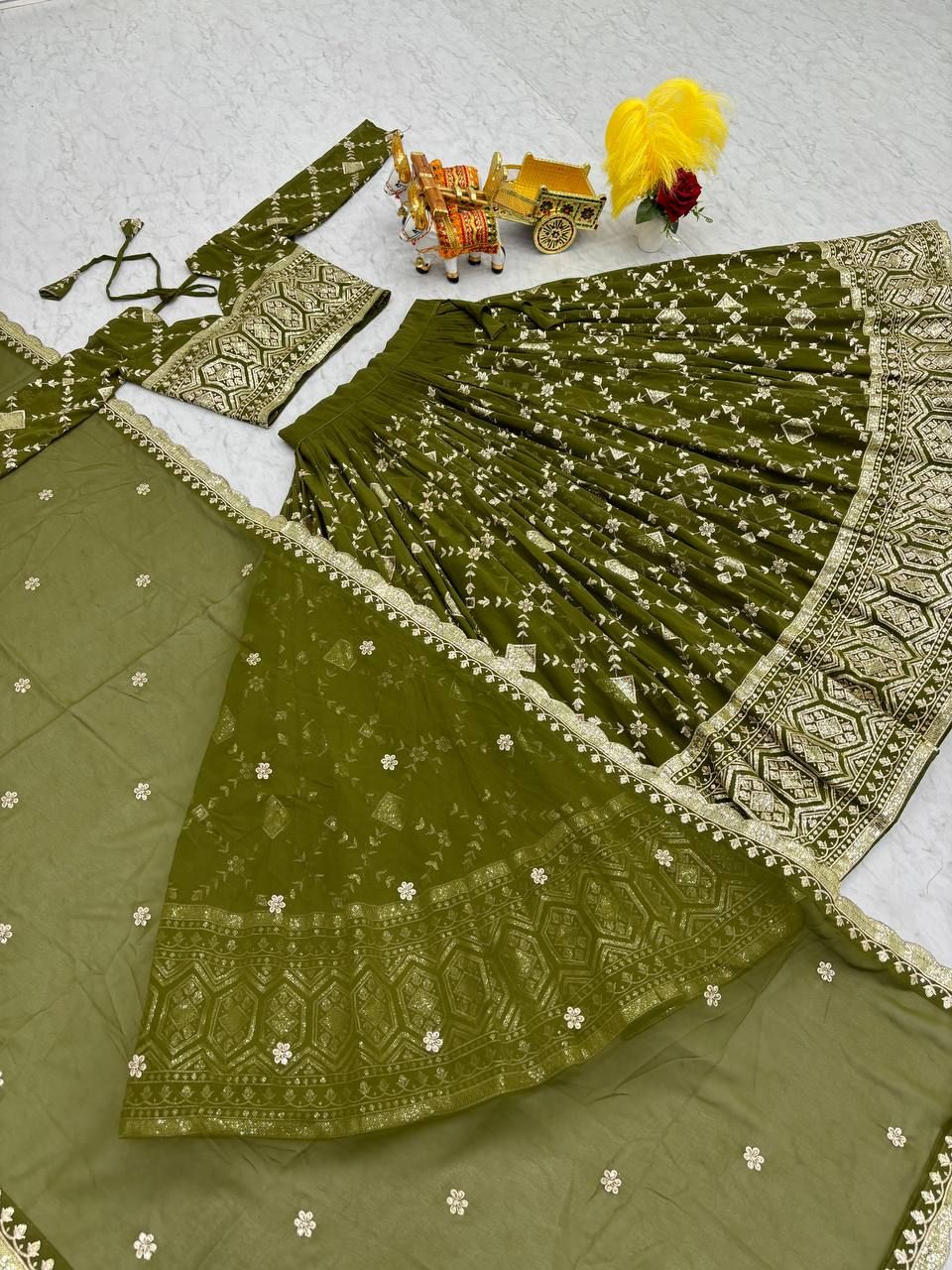 Aastha fashion Mahendi Heavy Fox Georgette lehanga blouse Embroidery Sequence Work