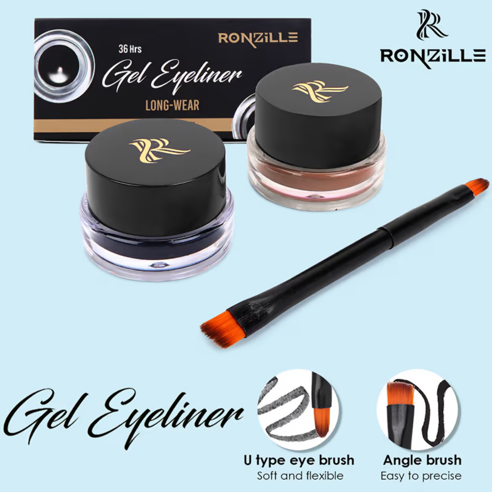 Ronzille 36Hr Waterproof And Smudge Proof Long Wear Gel Eyeliner With Brush - Black And Brown