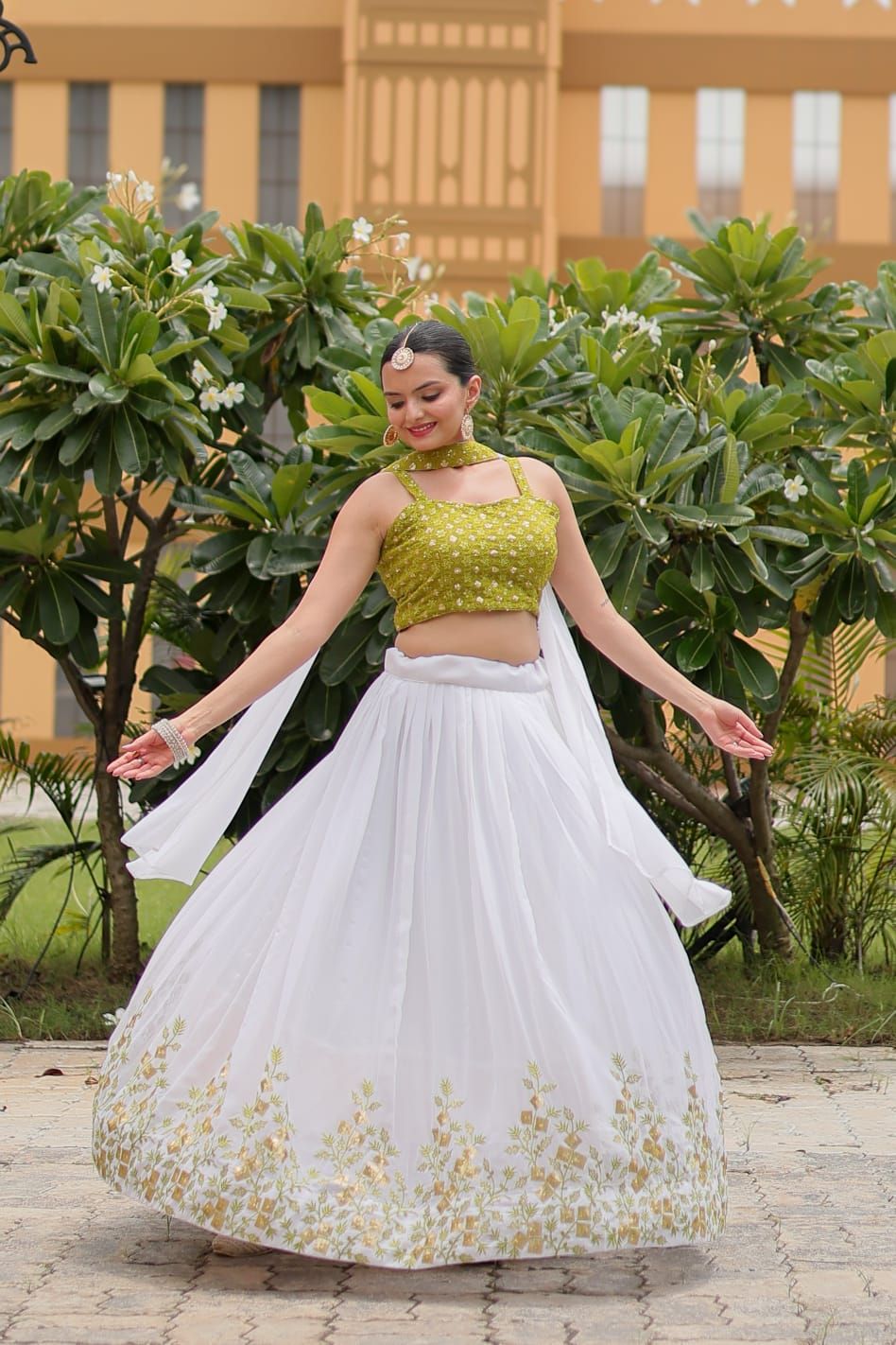 Aastha fashion white pure georgette lehanga mahendi blouse fabric embroidery work