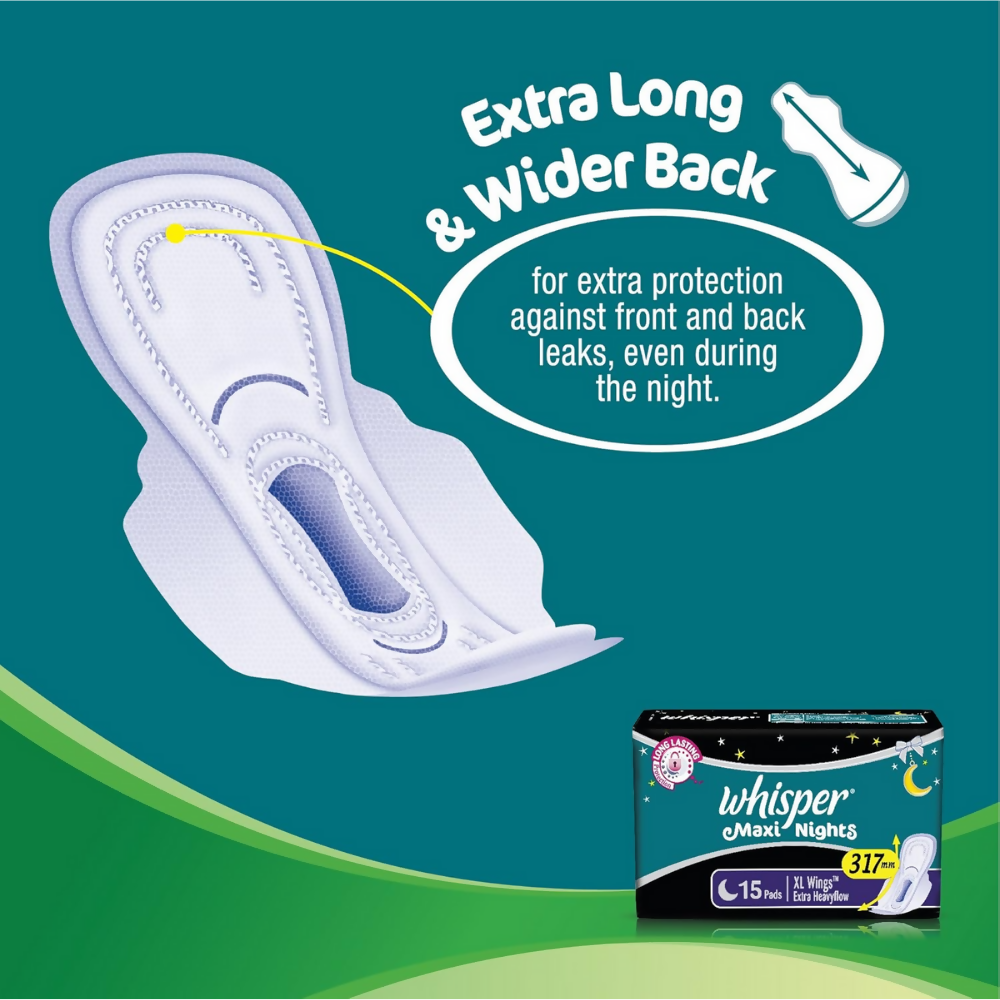 Whisper Maxi Nights Sanitary Pads for Women, XL