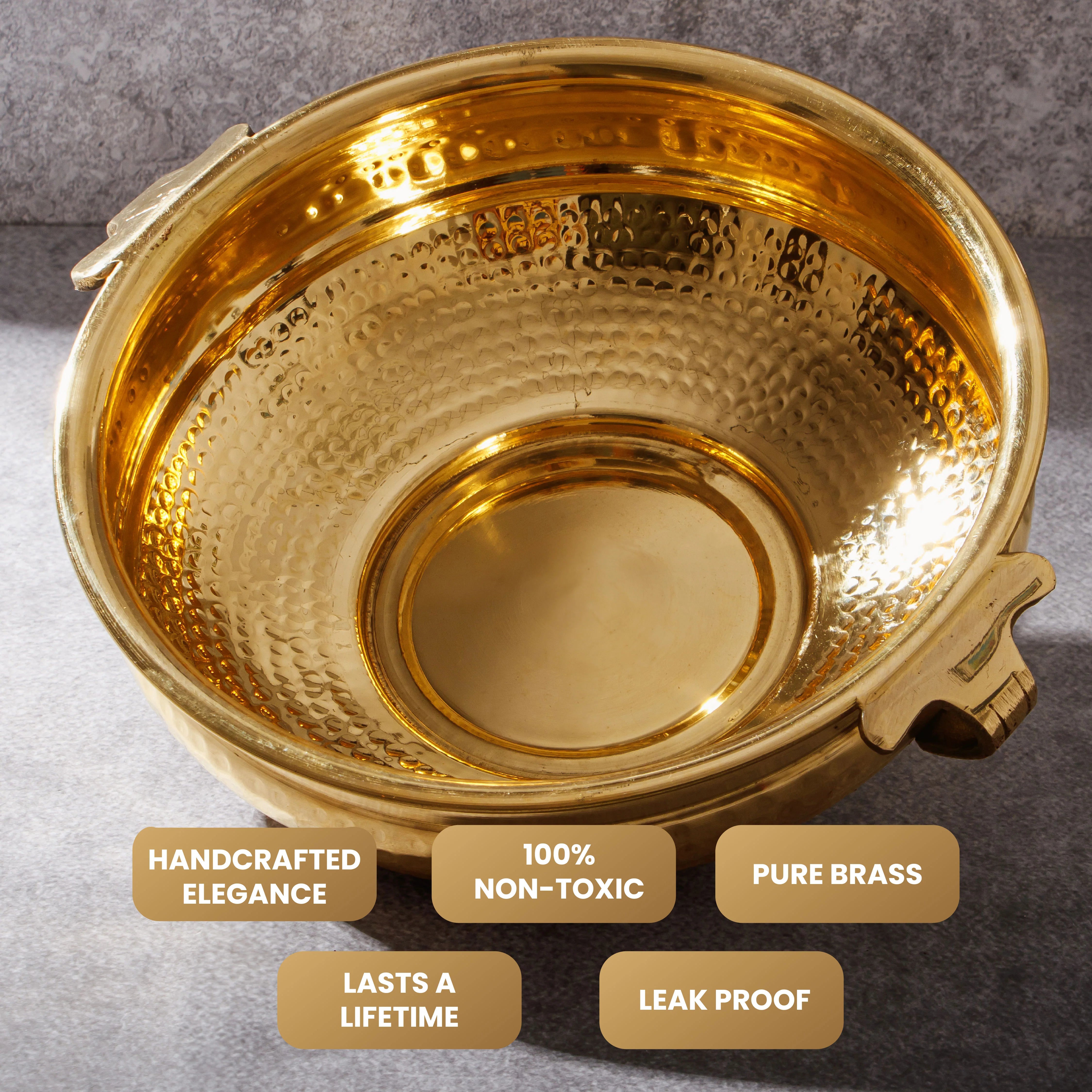 Health Smith Pure Brass Urli | Vintage Decorative Bowl for Home Decor | Hammered Finish