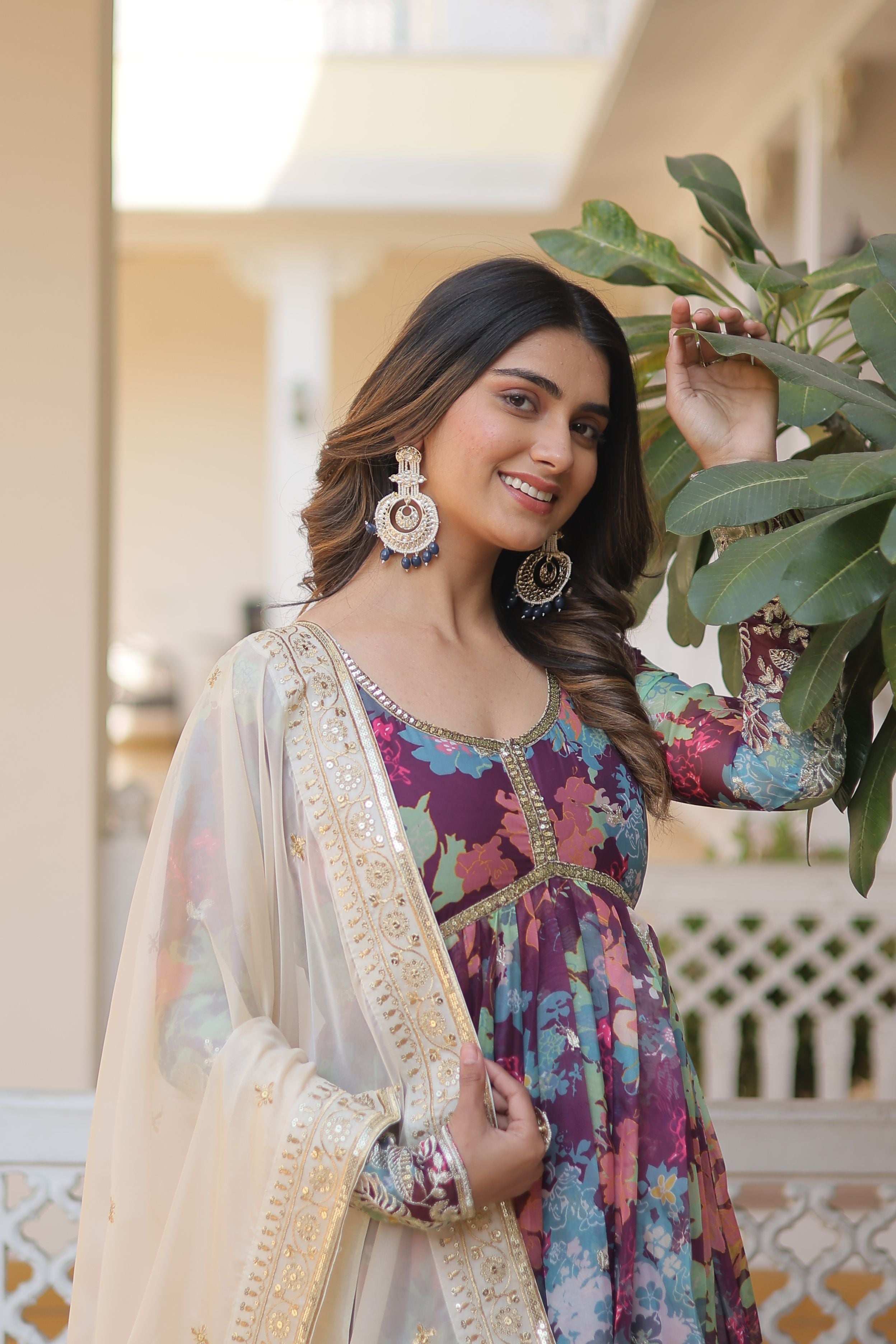 Aastha Off White Russian silk with Gown Embroidery Sequins Embroidered work