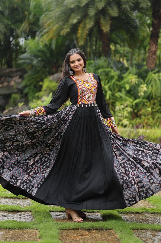 Aastha Black Cotton with Gown Kutchi Gamthi Work