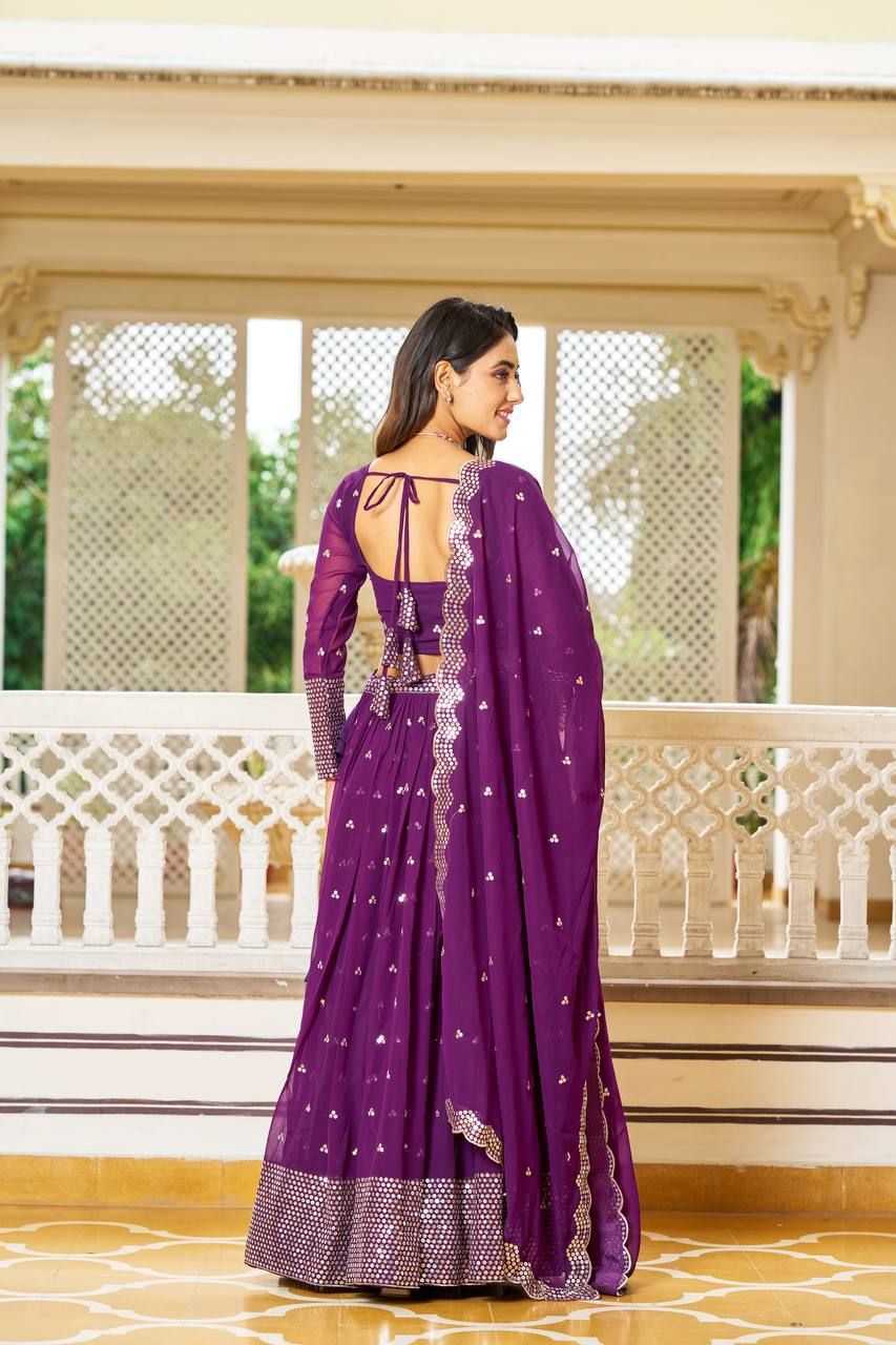 Aastha fashion Purple Faux Georgette lehanga blouse fabric Glamorous Festival Lehenga Choli Lehenga Collection