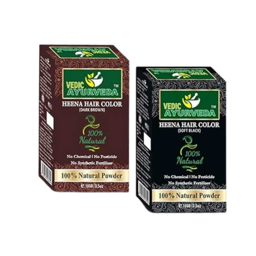 VedicAyurveda Natural Soft Black Henna Hair Color & Natural Dark Brown Henna Hair Color