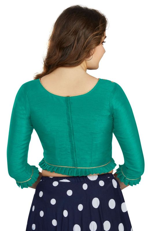 Aastha fashion Sea green Art Slik Boat Neck Blouse Work Plain