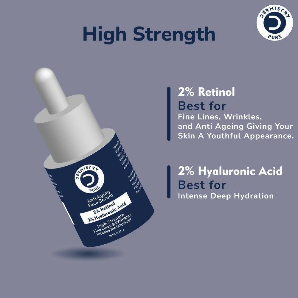 Dermistry Pure 2% Retinol 2% Hyaluronic Acid Anti Aging Moisturizer Fine Lines Wrinkles Face Serum