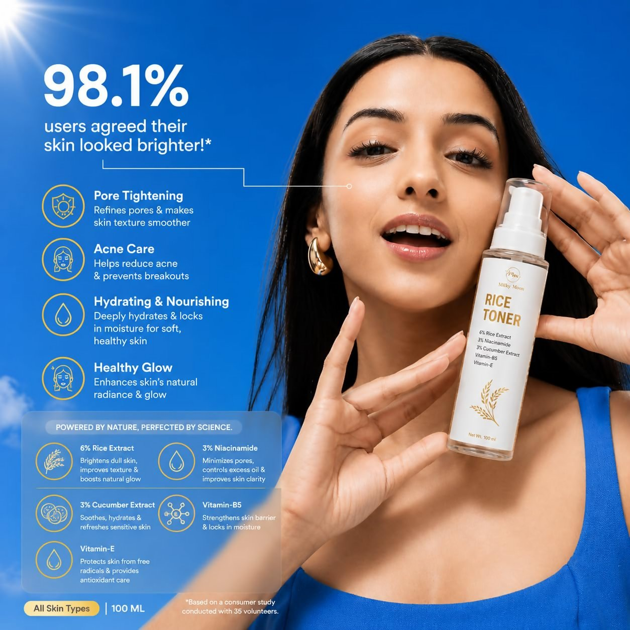Milky Moon Rice Water Face Toner with Niacinamide & Ginseng For Clear, Glass Korean Skin