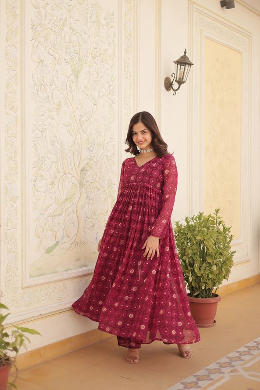 Aastha Magenta Faux Georgette with Gown fabric