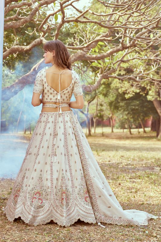 Aastha fashion Cream Tissue lehanga blouse Embroidery Work
