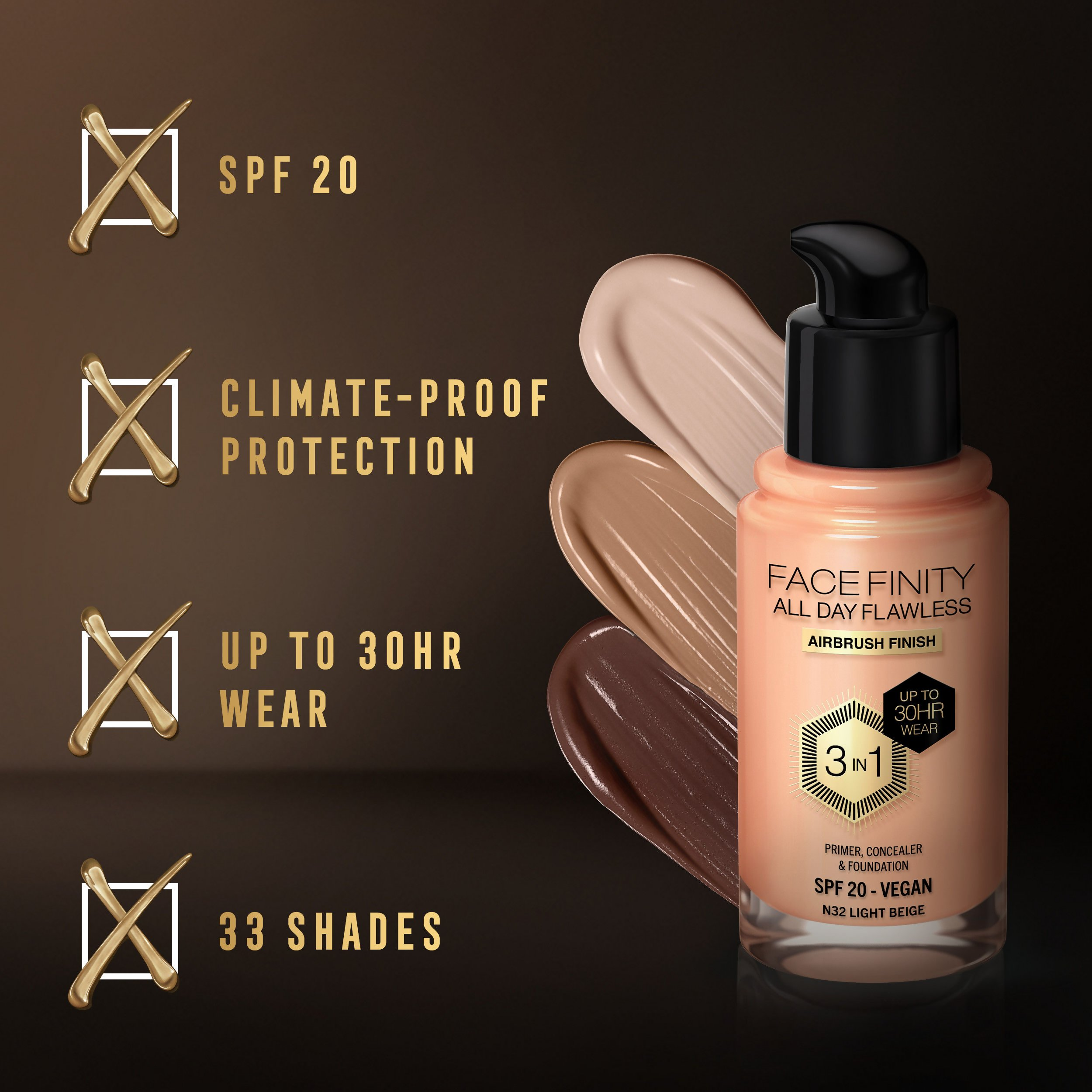 Max Factor Face Finity All Day Flawless 3 In 1 Foundation - Light Beige