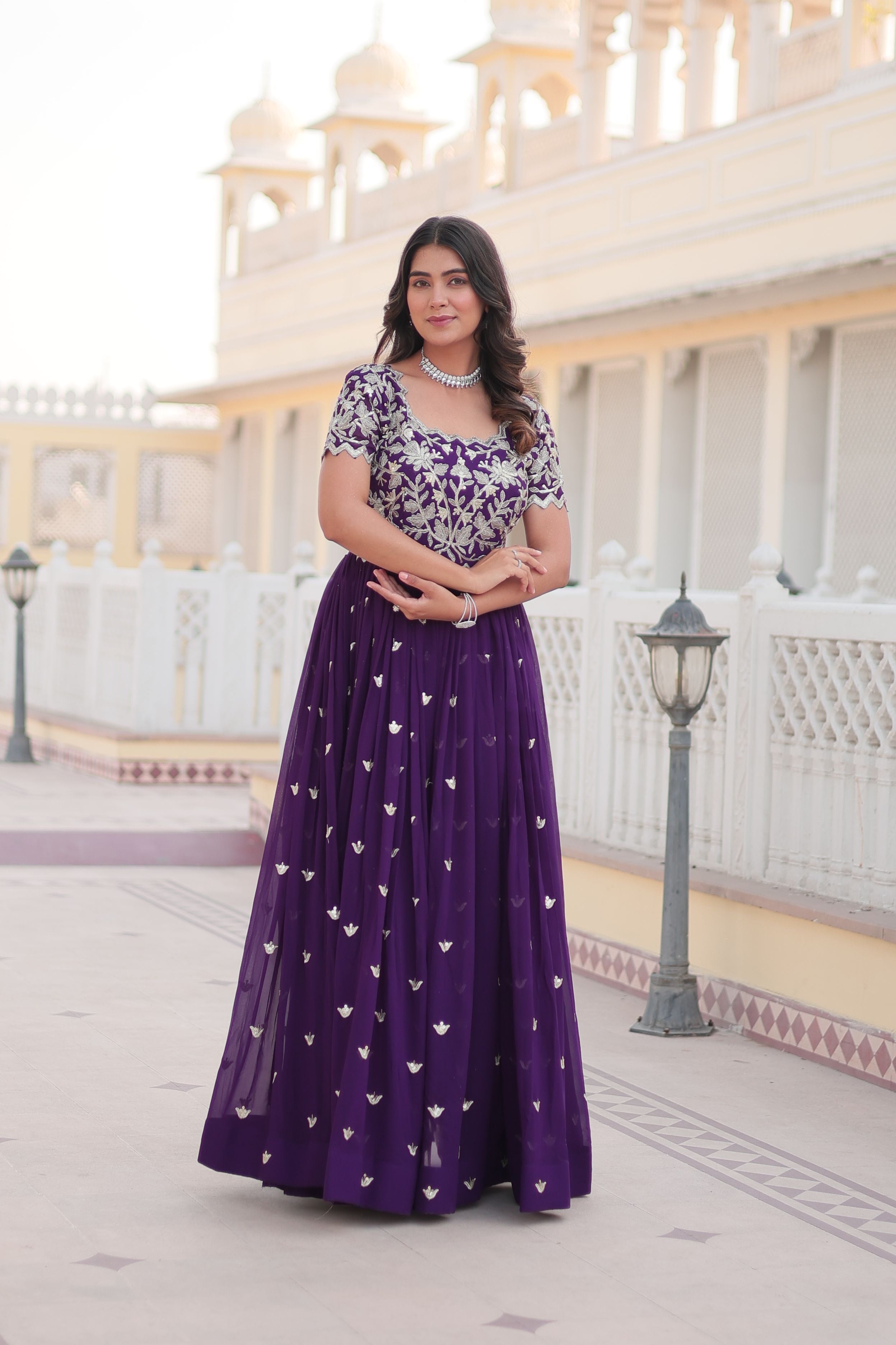 Aastha Purple Faux Blooming with Gown Embroidery Sequins Embroidered work