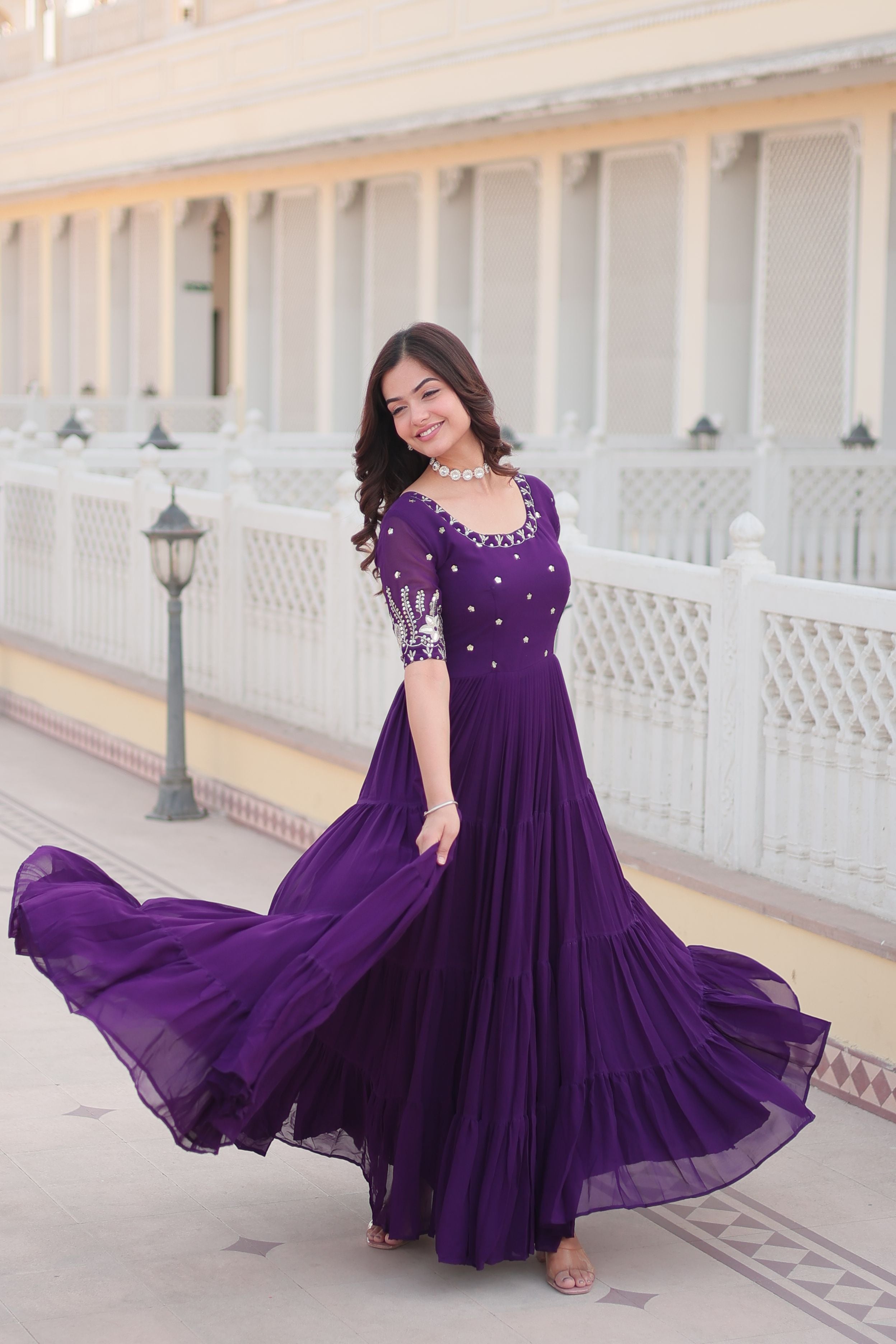 Aastha Purple Faux Georgette with Embroidery Zari Sequins-work