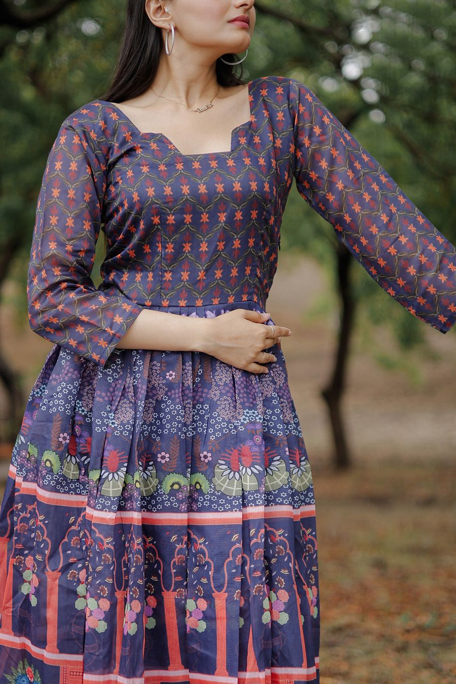 Aastha Multi Pure Chanderi with Gown fabric Heavy Digital Print