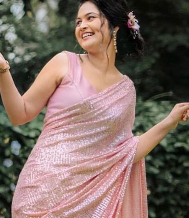 Aastha Peach Soft Organza Beautiful Sequance Embroidery Work