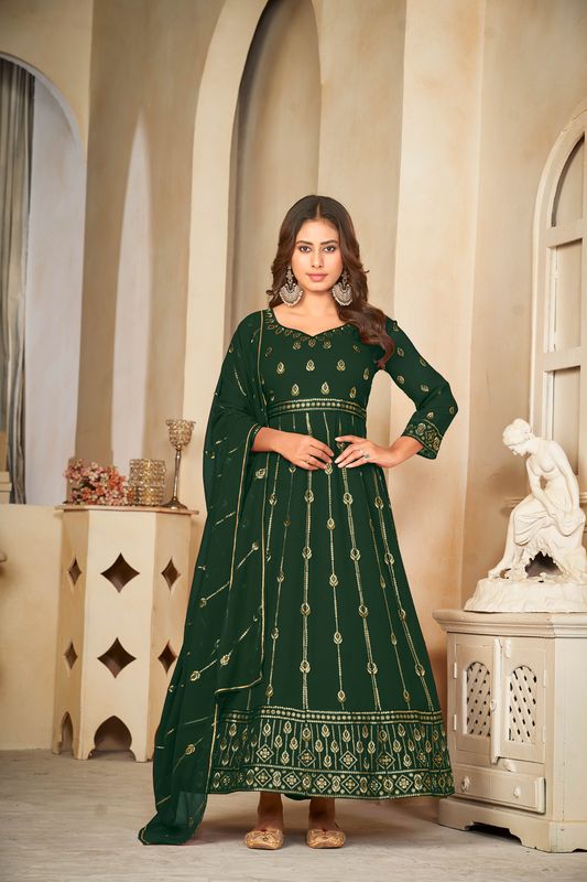 Aastha Green with Net top fabric Santoon Net Bottom fabric