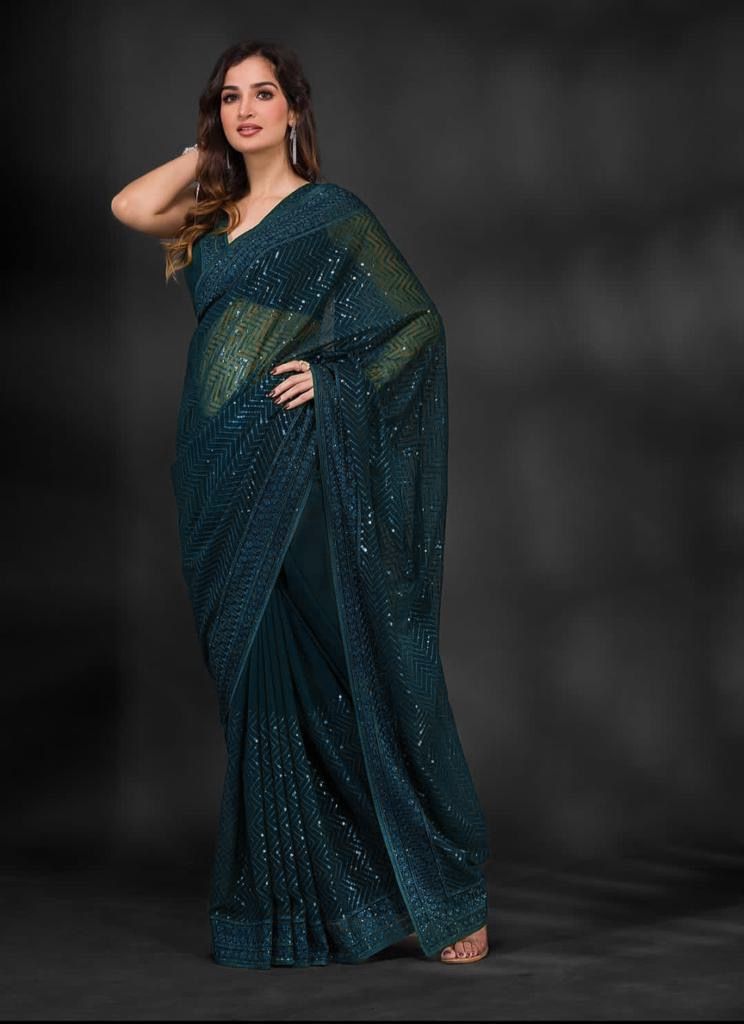 Aastha Teal Heavy Georgette Fabric Beautiful Sequence embroidery work