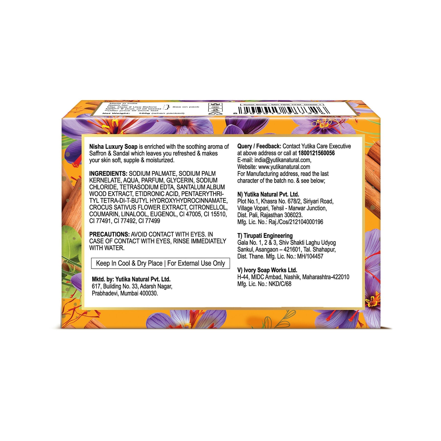 Nisha Soaps for Bath -Saffron & Sandal