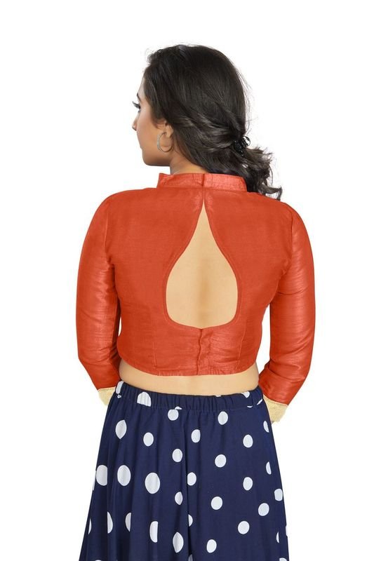 Aastha fashion Orange Art Silk Blouse Fabric Matty In Sleeve Blouse work - Prithvi Mart