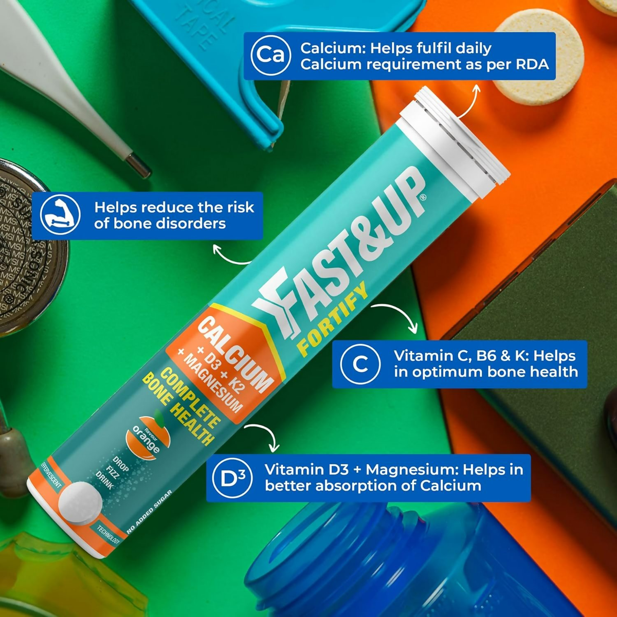 Fast&Up Fortify - Calcium with Essential Vitamin D3 Tablets - Orange Flavour