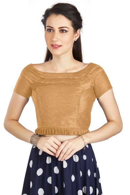 Aastha fashion Beige Art Sleek Pleated Neck Blouse Work Princece Blouse