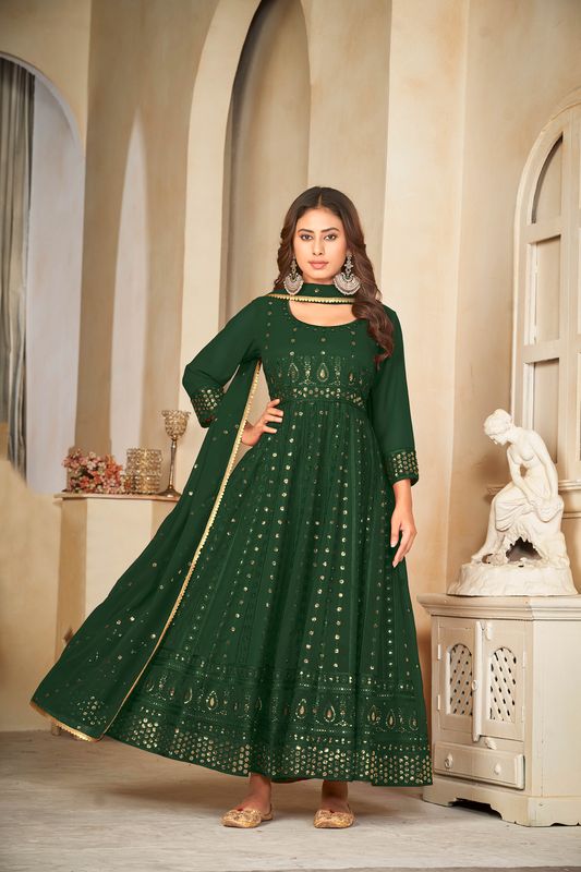 Aastha Green Dupatta with Net top fabric Georgette Crepe Bottom fabric