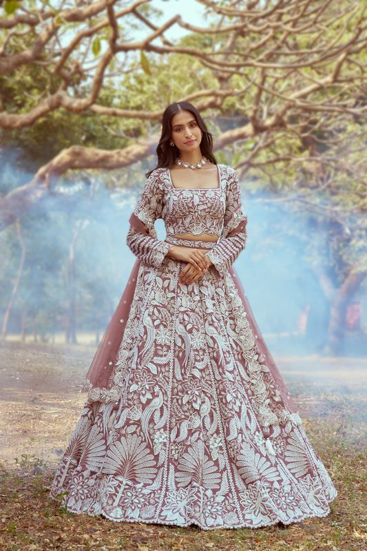 Aastha fashion Rosegold Organza lehanga blouse Embroidery Work