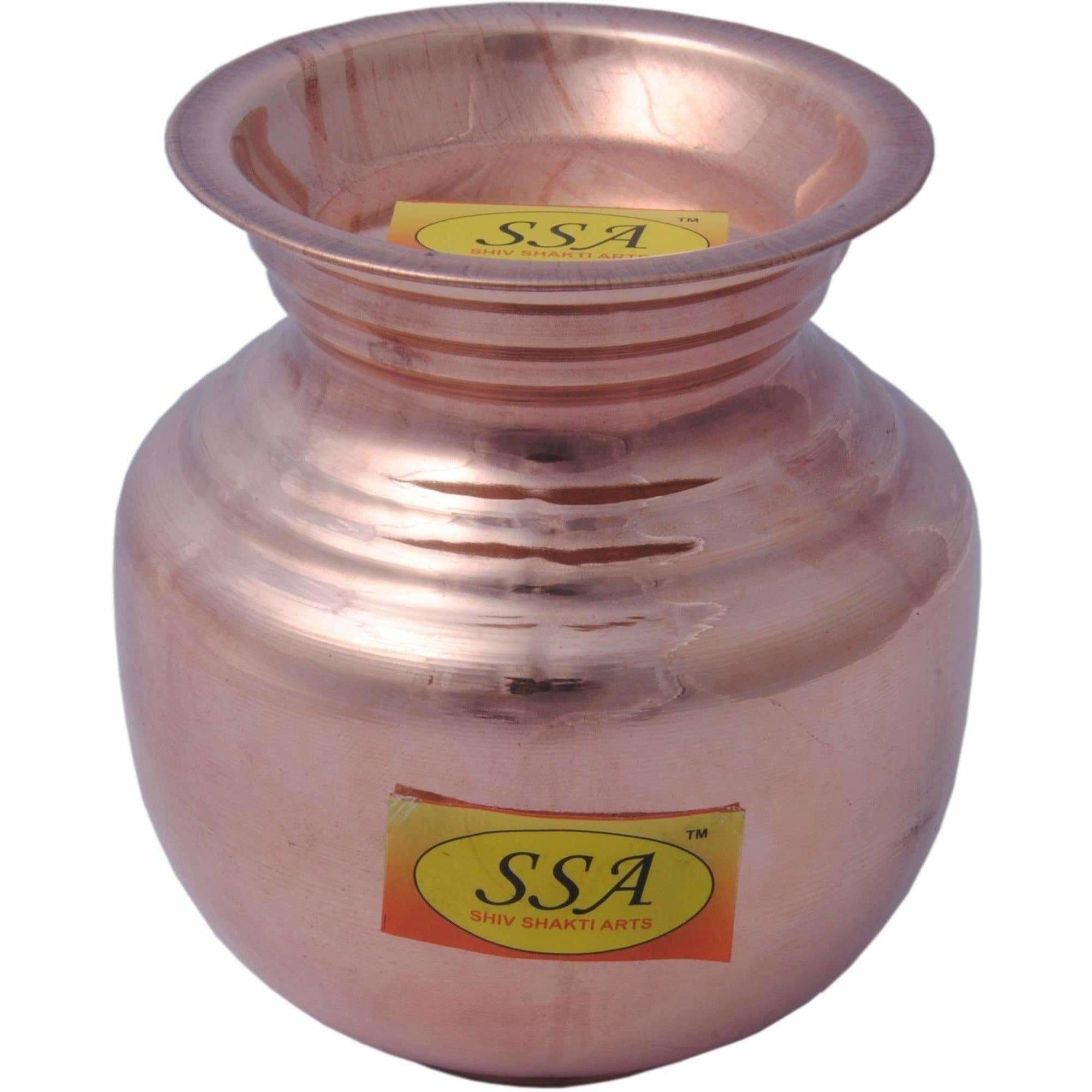 Handmade Pure Copper Kalash Lota With Lid Copper Kalash (Height: 6.5 inch, Brown)