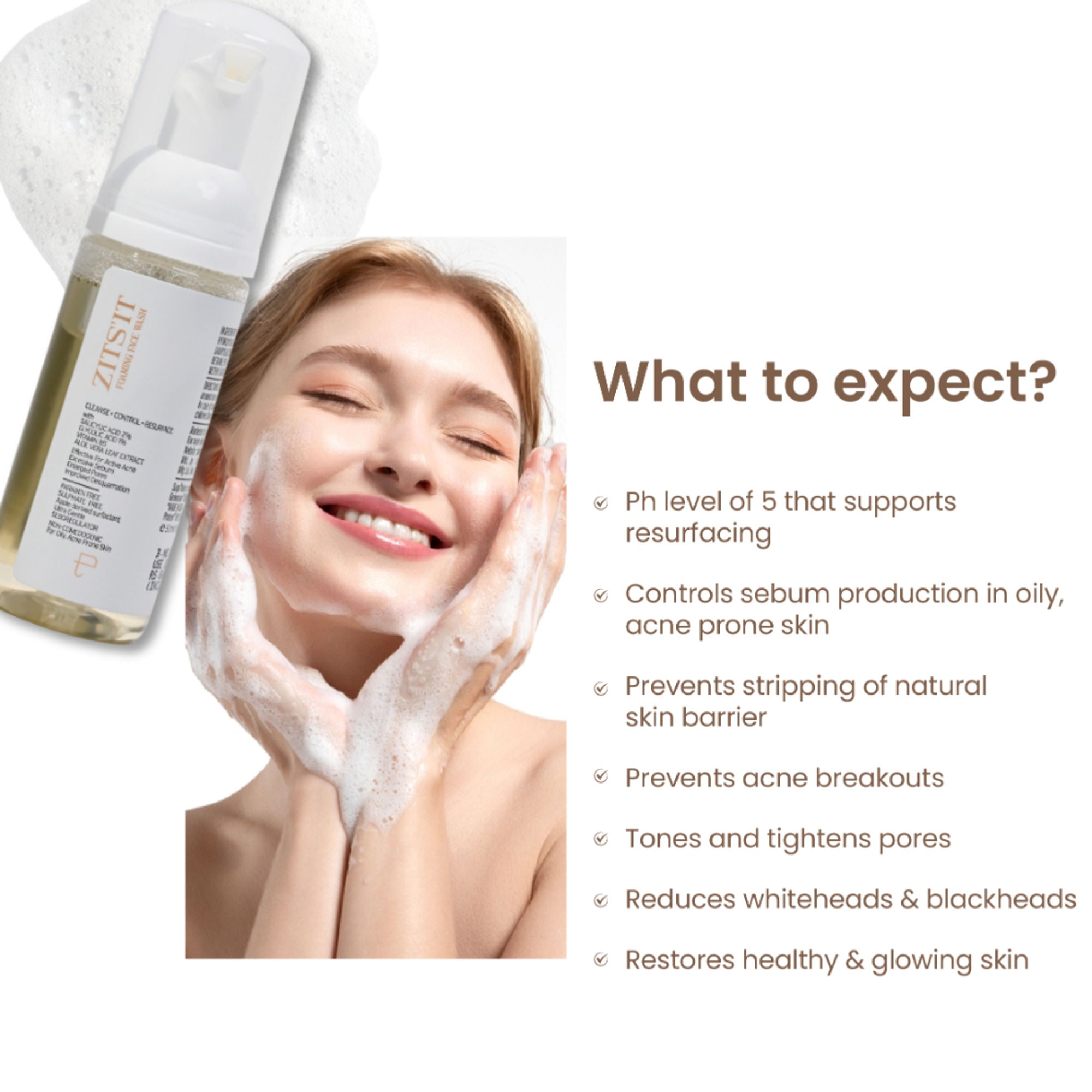 Personal Touch Skincare Zitsit Gentle Foaming Anti Acne Facewash pH 5 For Dry, Oily, Normal & Acne Prone