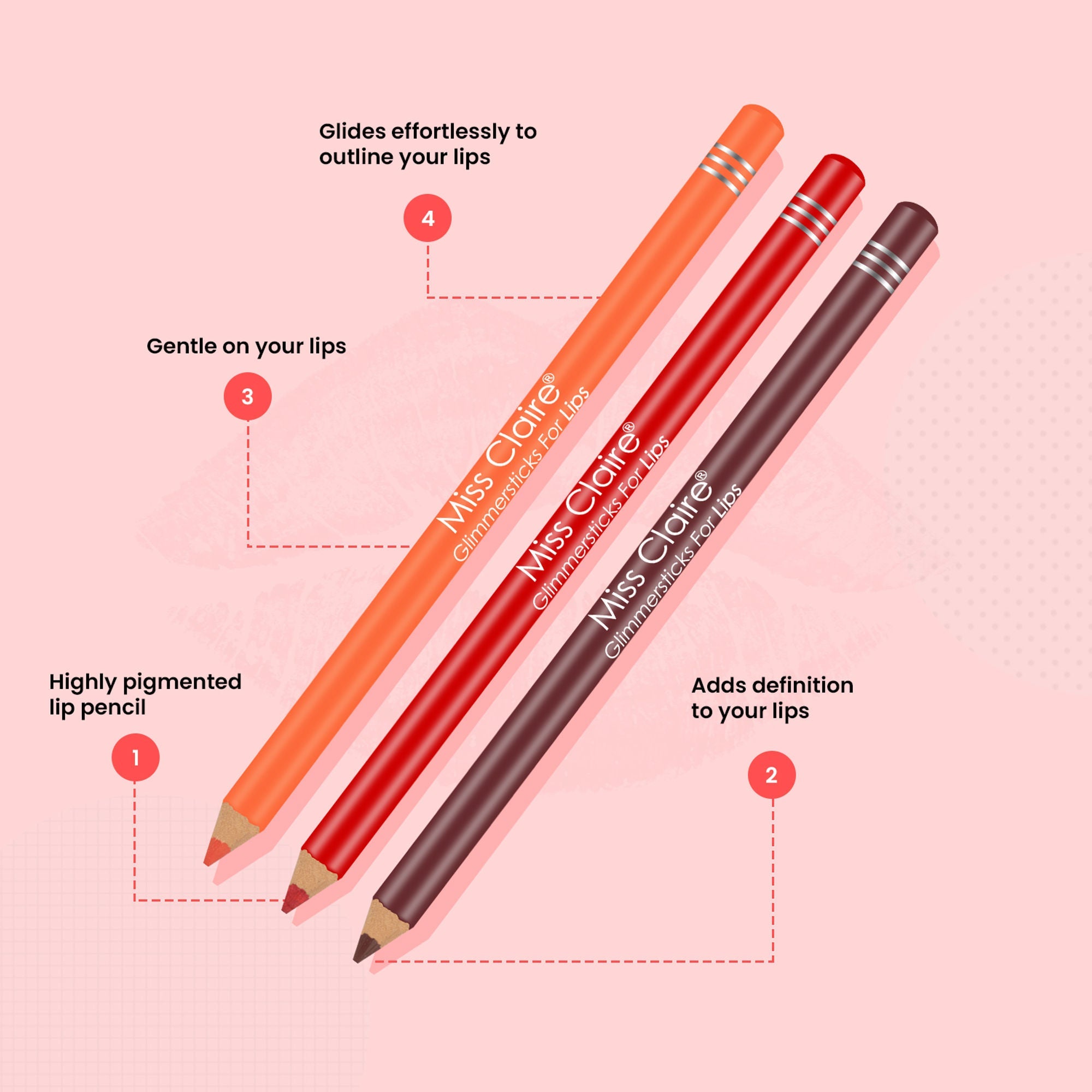 Miss Claire Glimmersticks For Lips - Pink L-07