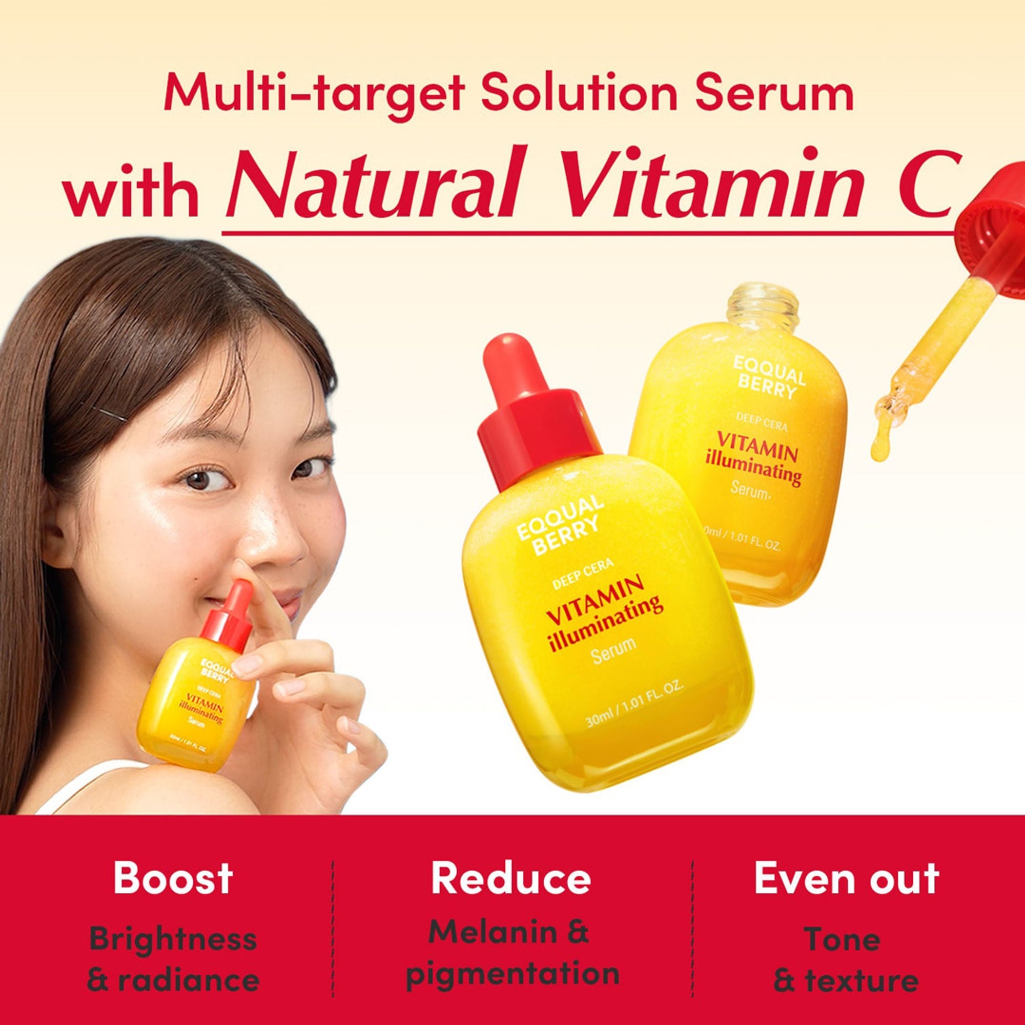 Eqqualberry Vitamin C Face Serum – Niacinamide & Ceramides, Brightening & Hydrating