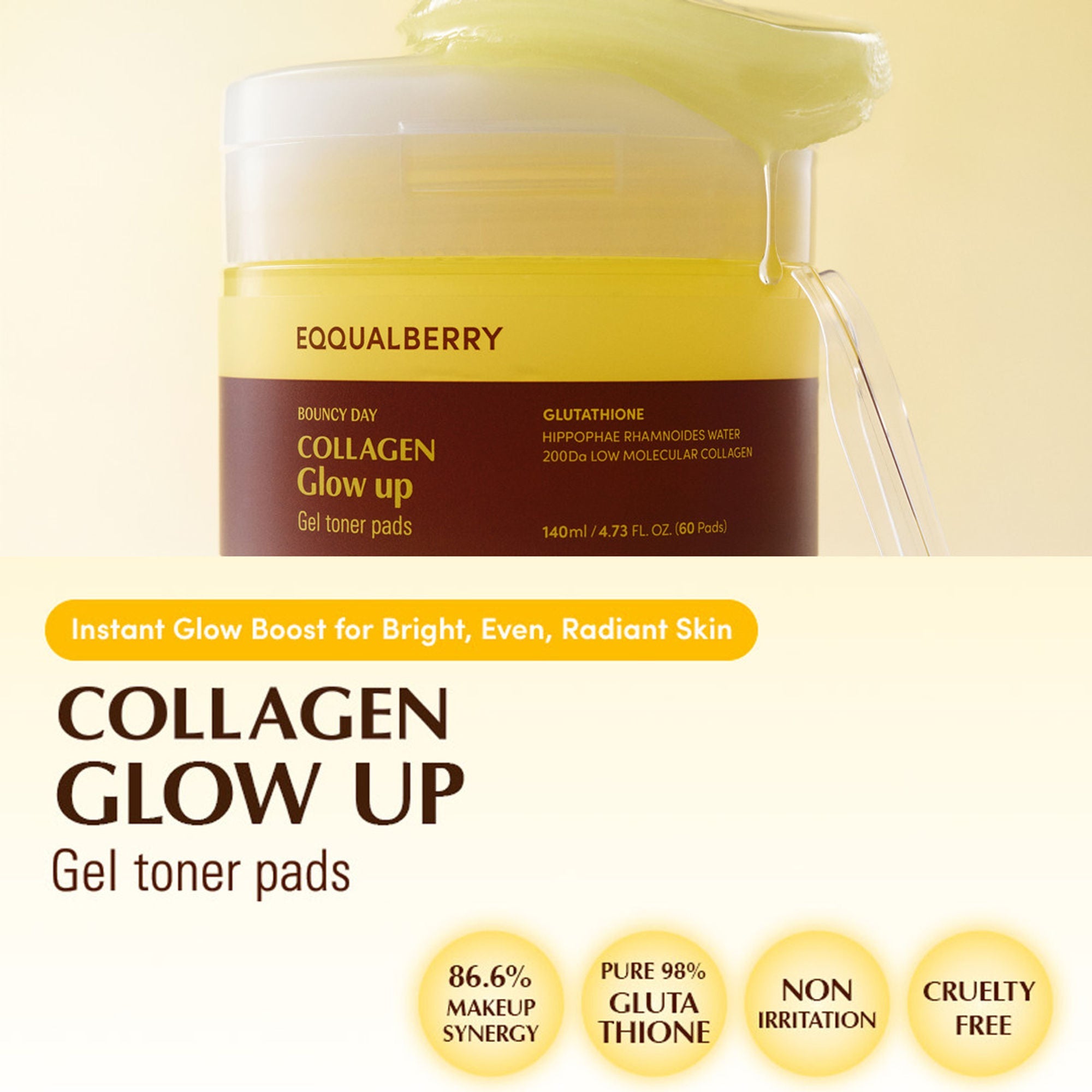 Eqqualberry Collagen Glow-Up Gel Pads – Sea Buckthorn, Brightening & Even-Toned Skin