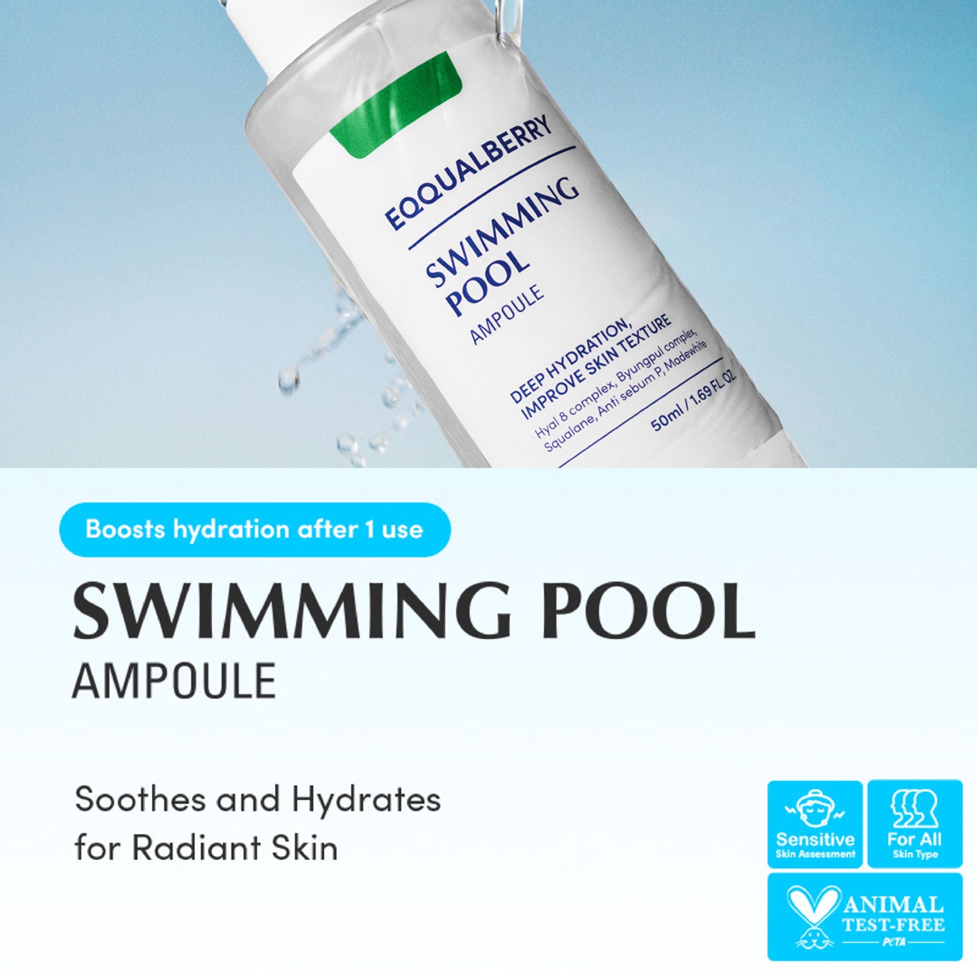 Eqqualberry Swimming Pool Hydrating Ampoule – Glass Skin, 5 Berry Complex & Hyaluronic Acid