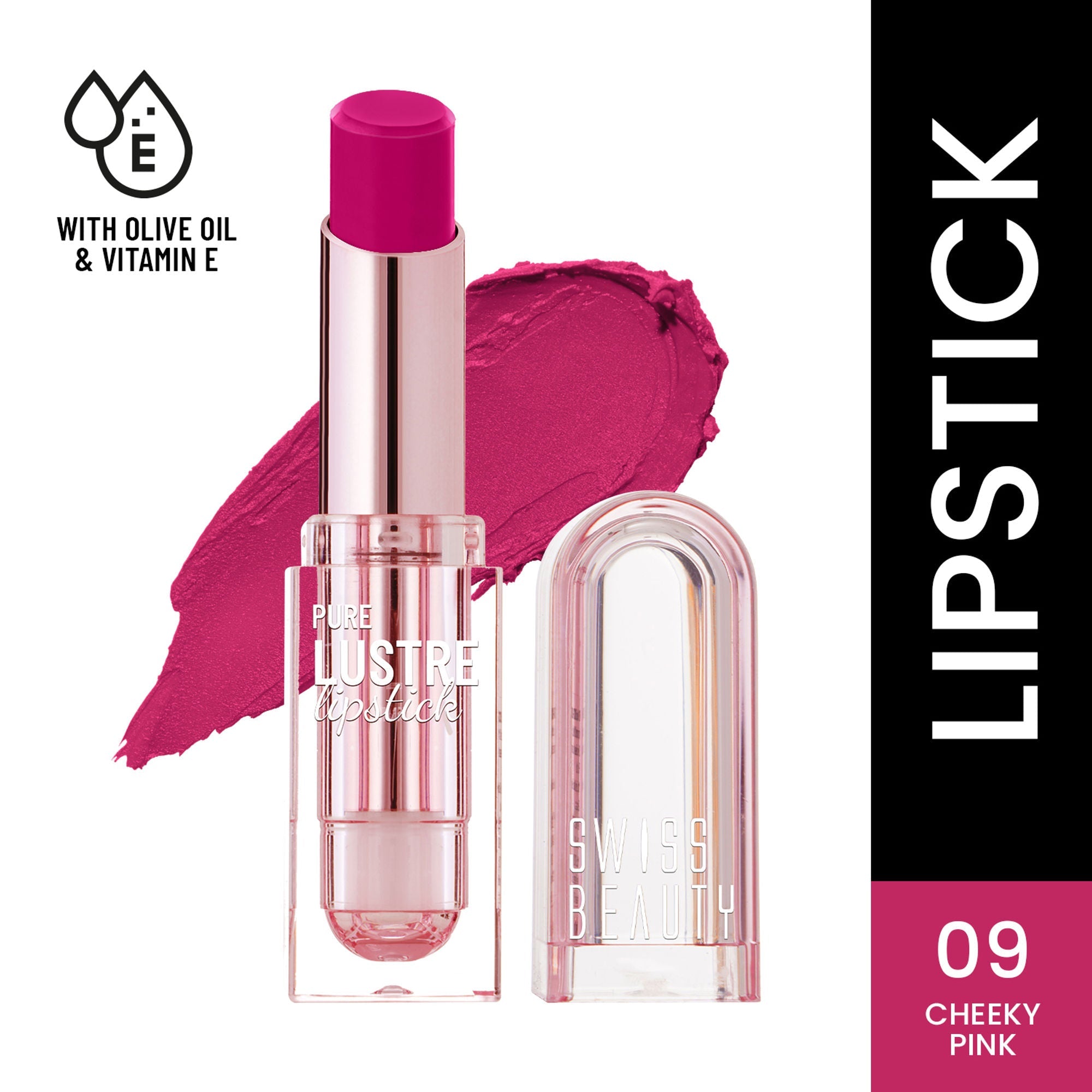 Swiss Beauty High Shine Finish Smooth Glide Pure Lustre Lipstick - 9 Cheeky Pink