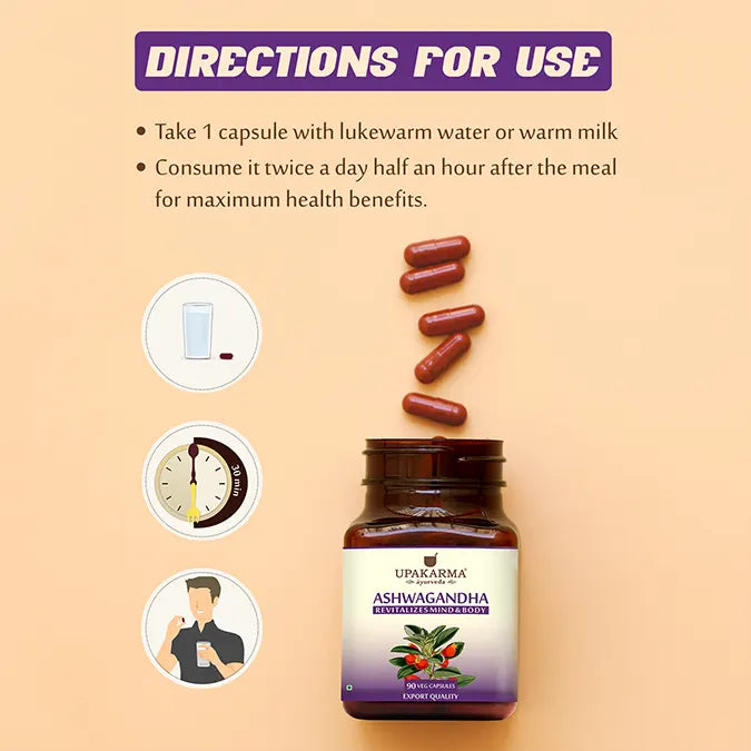 Upakarma Ayurveda Pure Ashwagandha 90 Capsules – 500mg – Boost Immunity