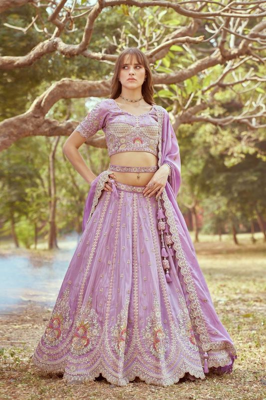 Aastha fashion Lavender Tissue lehanga blouse Embroidery Work