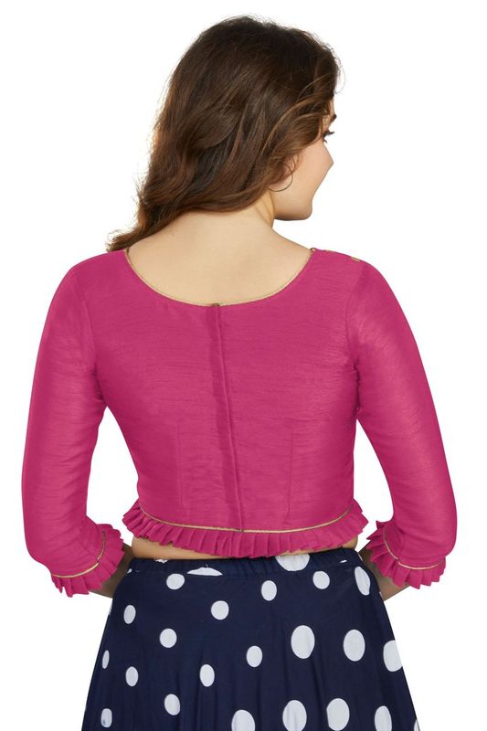 Aastha fashion Pink Art Slik Boat Neck Blouse Work Plain