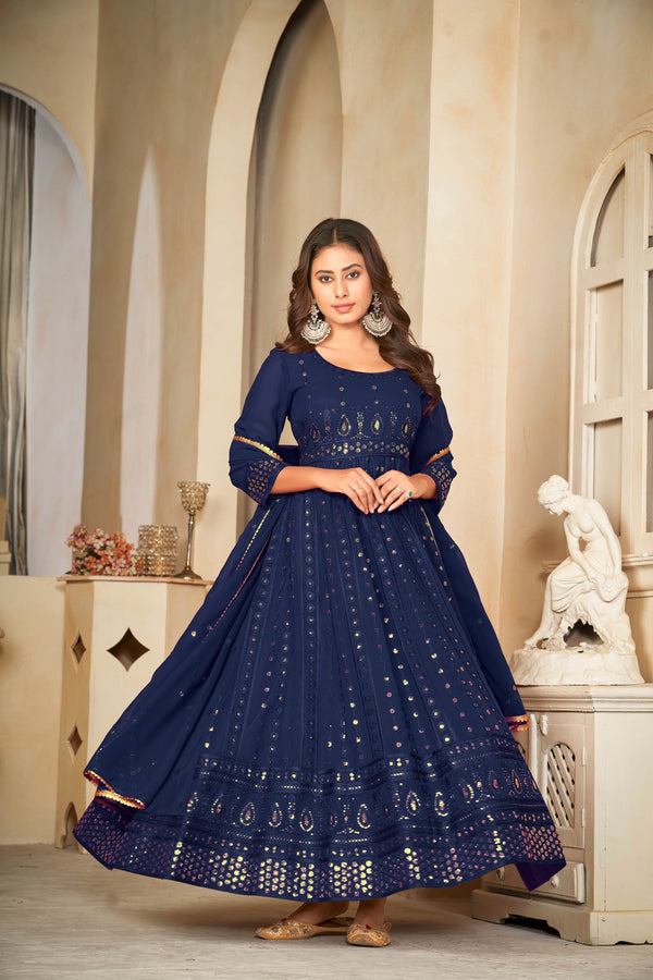 Aastha Blue Dupatta with Net top fabric Georgette Crepe Bottom fabric