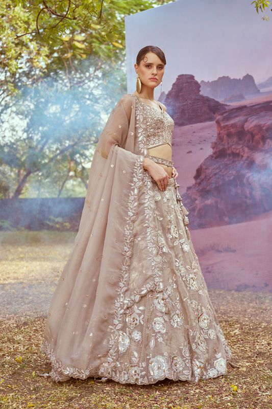 Aastha fashion Beige Slik lehanga blouse Sequinned Work