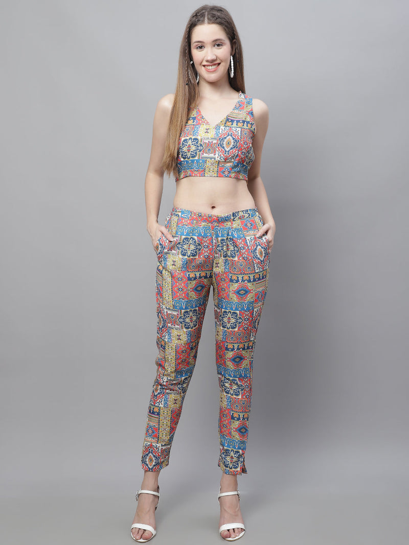 Women's Digital Printed Crop Top and Jacket Set ( JNCS 3007 Multi )