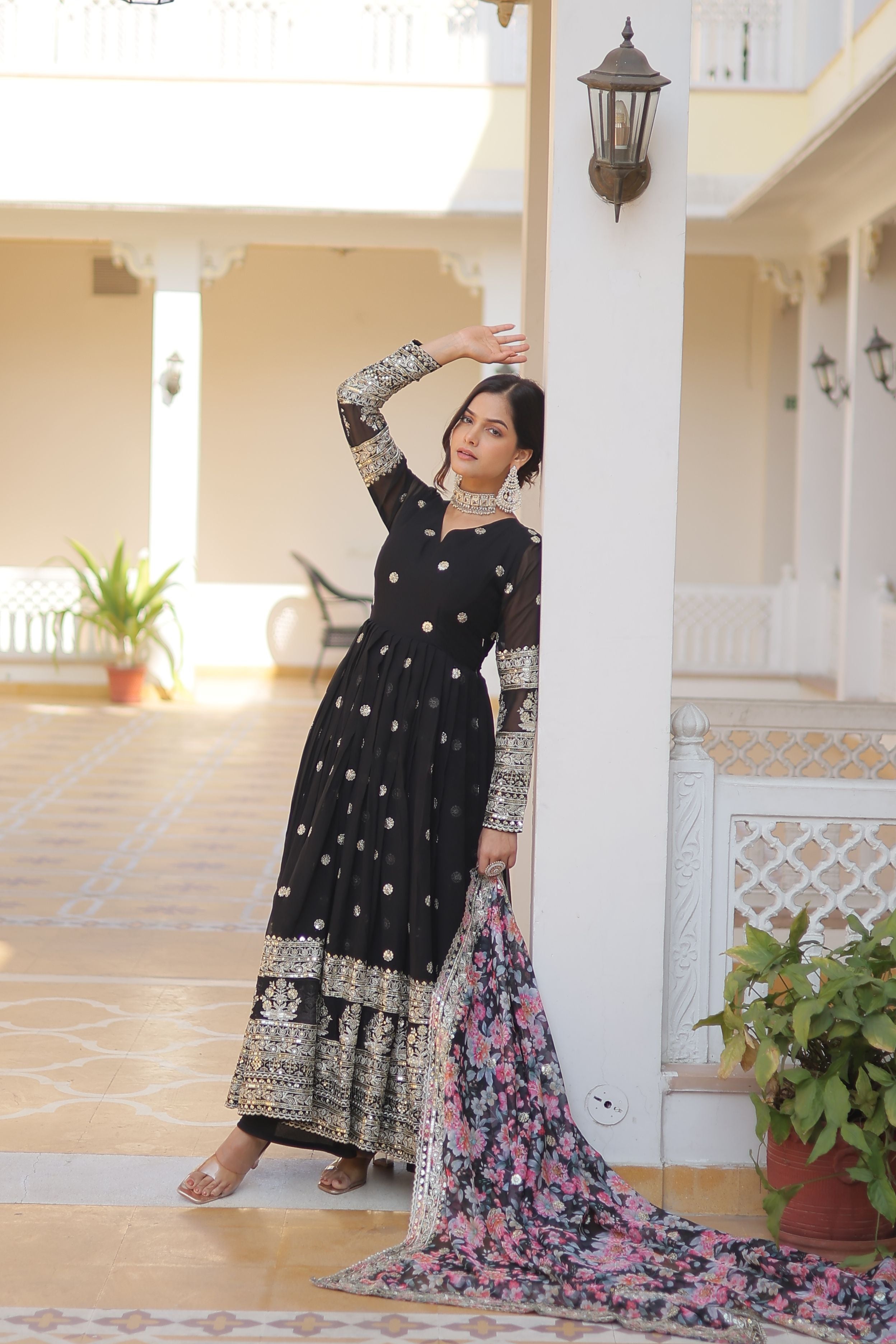 Aastha Black Faux Georgette with Gown Embroidery Sequins Embroidered work