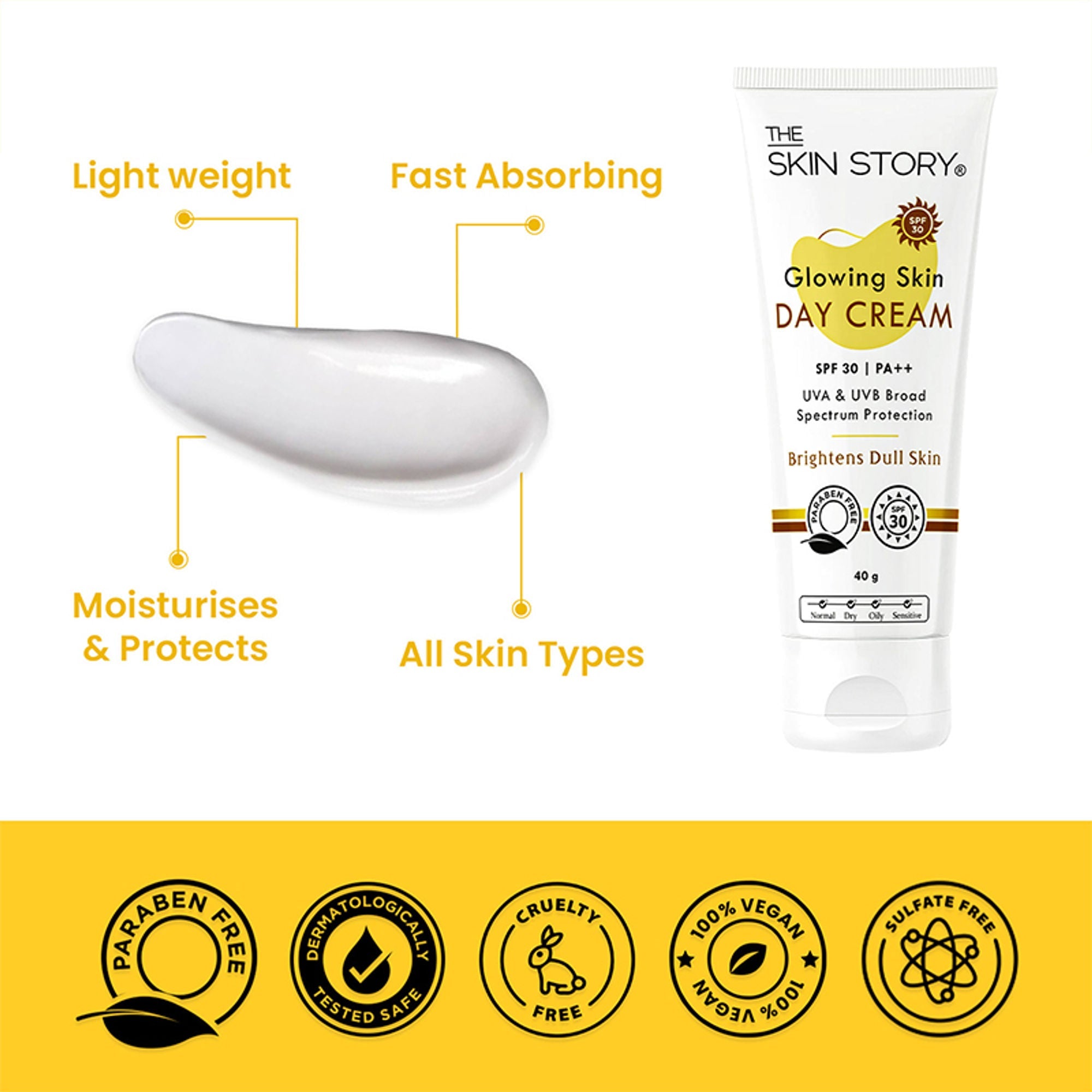 The Skin Story Sun Protection Day Face Cream For Brighter Glowing Skin With SPF 30 PA+++ & Beetroot
