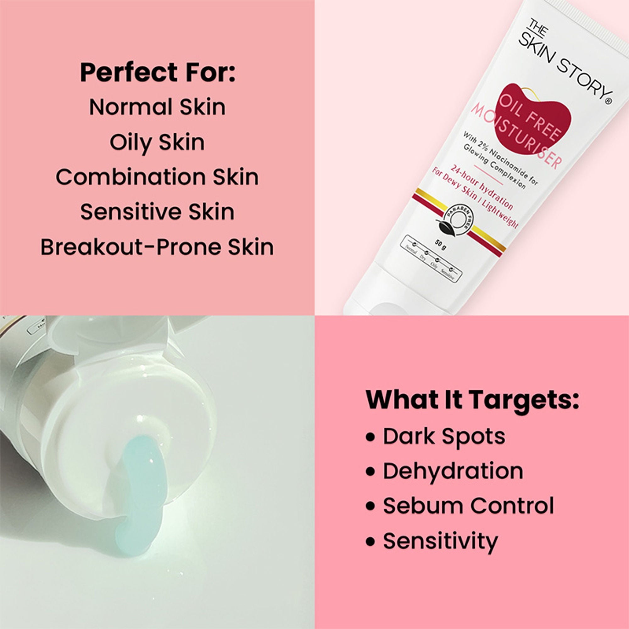 The Skin Story Oil Free Face Moisturizer For Oily Acne Prone Skin Hydrates Adds Glow - Niacinamide