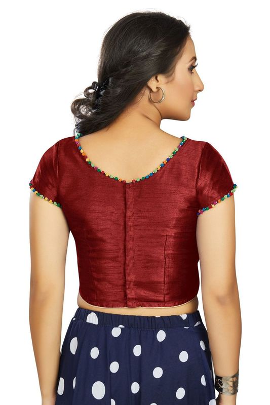 Aastha fashion Maroon Art Slik Boat Neck Blouse Work Plain