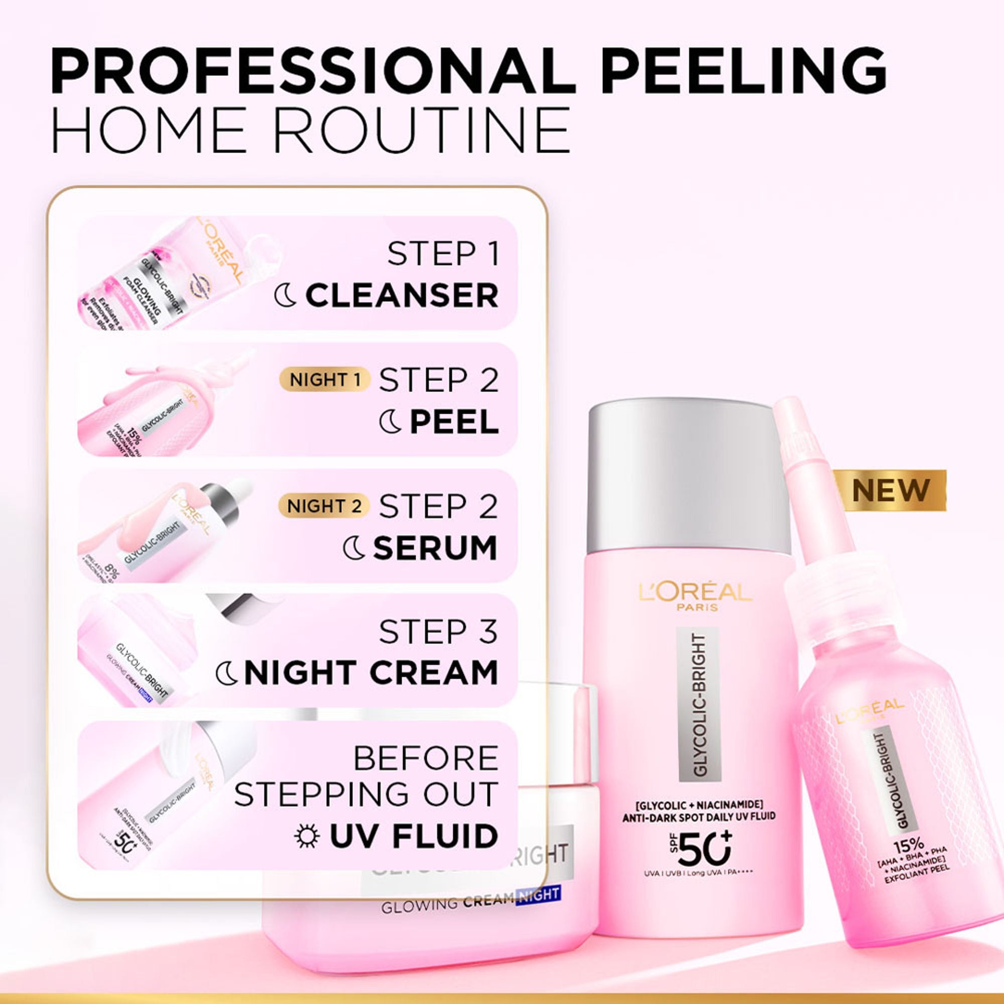 L'Oreal Paris Glycolic-Bright Anti Dark Spot Exfoliant Peel 15% Aha + Bha + Pha + Niacinamide