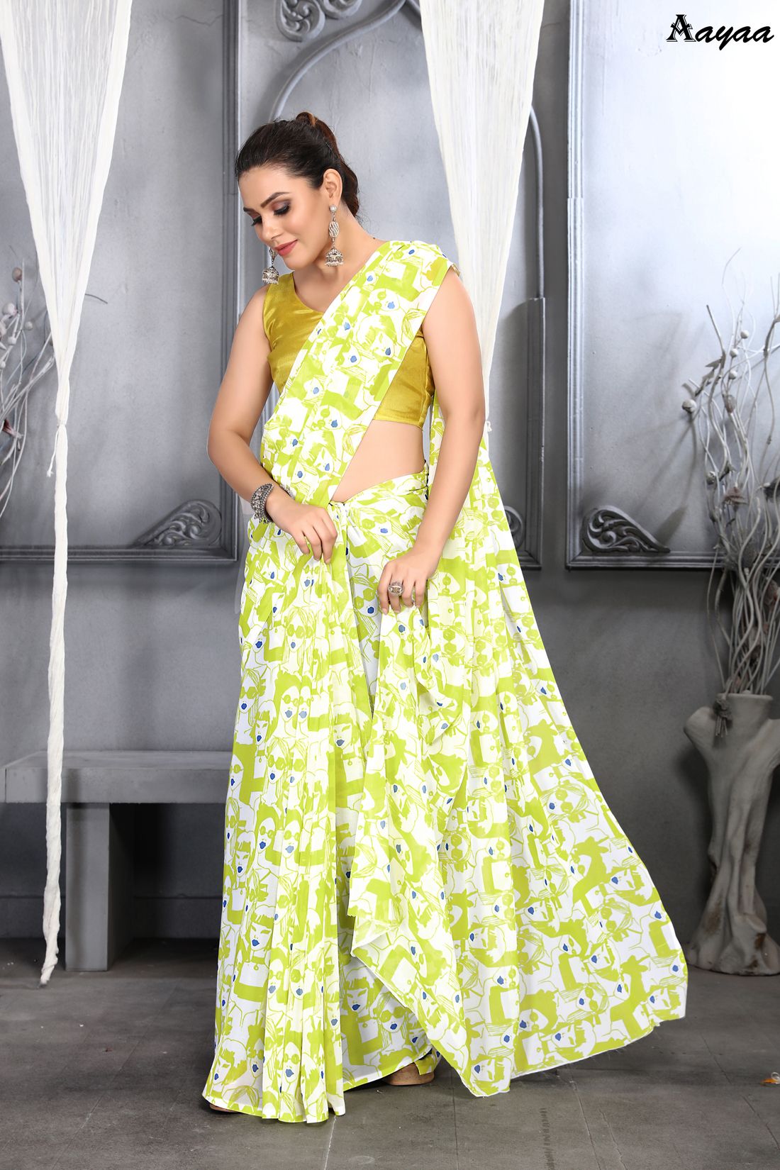 Aastha lemon Yellow Faux Georgette Digital Print work