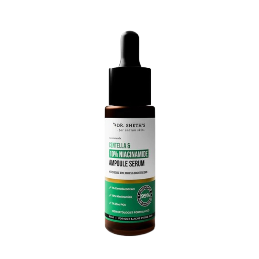 Dr. Sheth's Centella & 10% Niacinamide Face Serum For Acne Scars, Acne Marks, Redness & Skin Irritation, For All Skin Types
